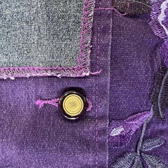 VTG Diane Gilman Denim Purple Vest Womens M Floral Boho Patchwork Button - Picture 4 of 6